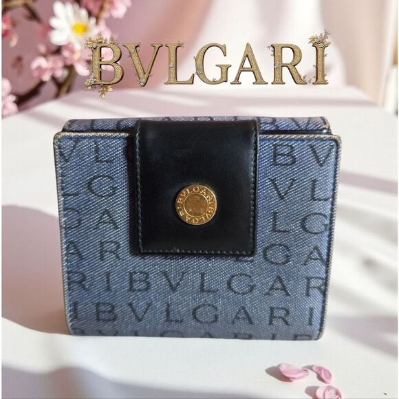 BVLGARI Blue Denim and Black Wallet In Great Condition - Picture 2 of 14